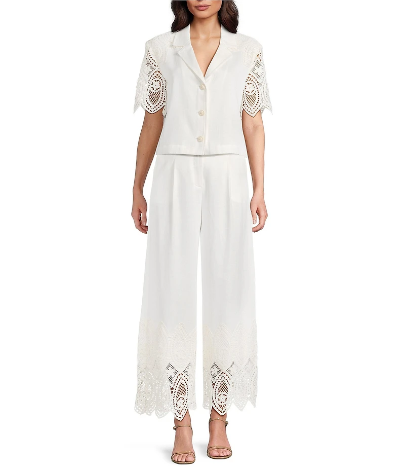Current Air Twill Scalloped Eyelet Wide Leg Pants