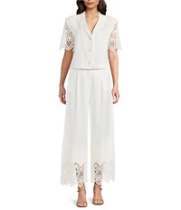 Current Air Twill Scalloped Eyelet Wide Leg Pants