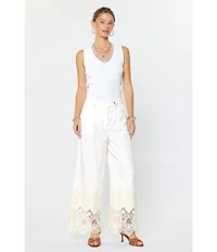 Current Air Twill Scalloped Eyelet Wide Leg Pants