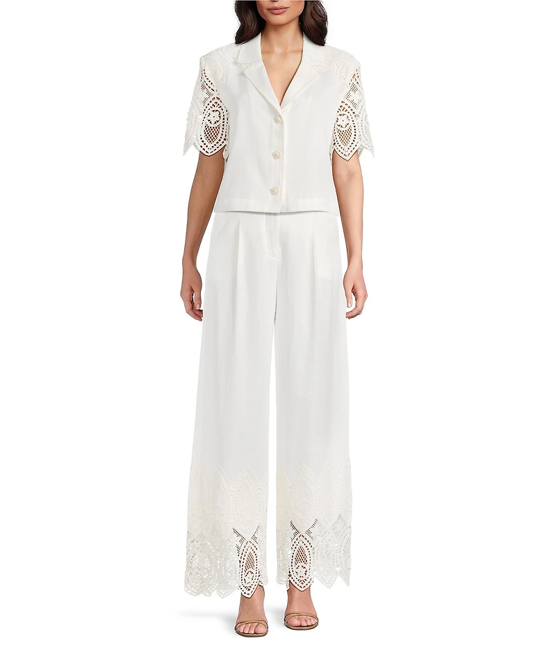 Current Air Twill Scalloped Eyelet Wide Leg Pants