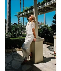 Current Air Twill Scalloped Eyelet Wide Leg Pants