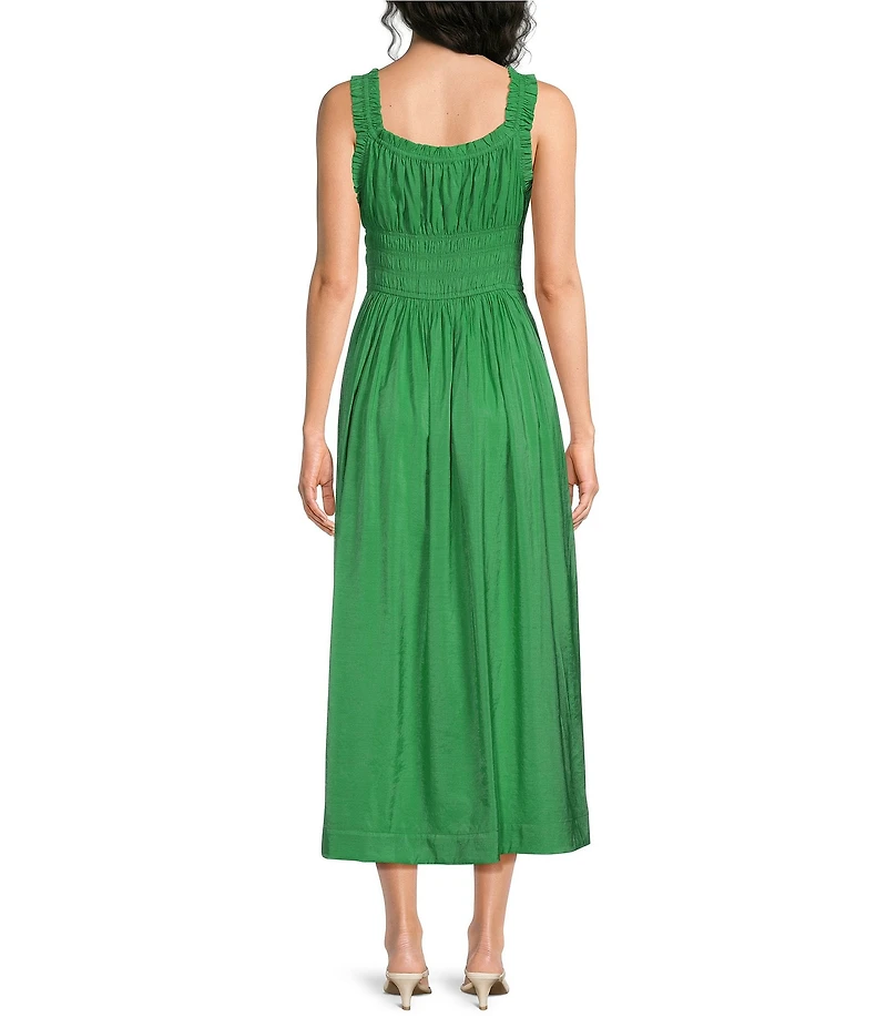 Current Air V-Neck Sleeveless Drawstring Smocked Waist Midi Dress