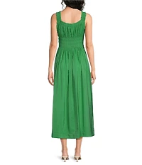 Current Air V-Neck Sleeveless Drawstring Smocked Waist Midi Dress