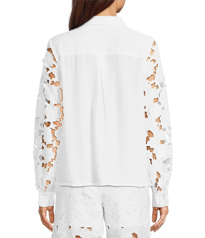 Current Air Woven 3D Floral Lace Point Collar Long Sleeve Relaxed Fit Button Front Coordinating Shirt