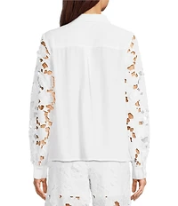 Current Air Woven 3D Floral Lace Point Collar Long Sleeve Relaxed Fit Button Front Coordinating Shirt