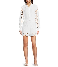 Current Air Woven 3D Floral Lace Point Collar Long Sleeve Relaxed Fit Button Front Coordinating Shirt