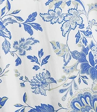 Current Air Woven Floral Print Ruffle Collar Short Sleeves Smoke Yoke Blouse