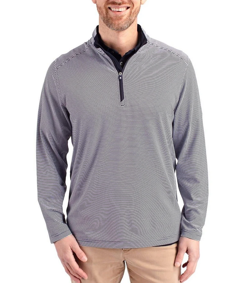 Cutter & Buck Big & Tall Virtue Micro Stripe Featherlight Pique Quarter Zip Pullover