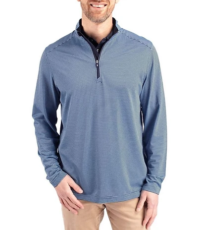 Cutter & Buck Big & Tall Virtue Micro Stripe Featherlight Pique Quarter Zip Pullover