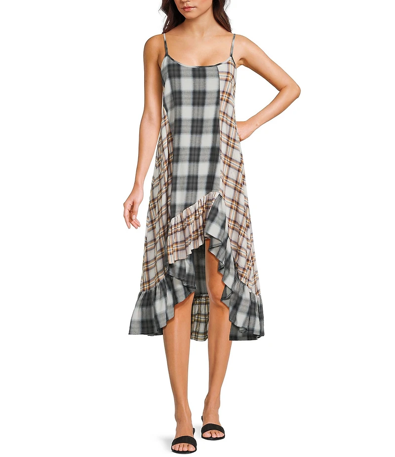 C&V Chelsea & Violet Asymmetrical Ruffle Tiered Patch Work Dress