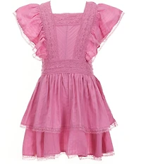 C&V Chelsea & Violet Big Girls Lace Flutter Sleeve Tiered Mini Dress