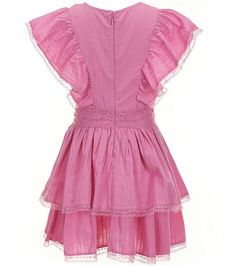 C&V Chelsea & Violet Big Girls Lace Flutter Sleeve Tiered Mini Dress