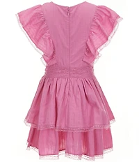C&V Chelsea & Violet Big Girls Lace Flutter Sleeve Tiered Mini Dress