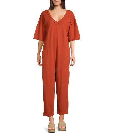 C&V Chelsea & Violet Cotton V-Neck Jumpsuit