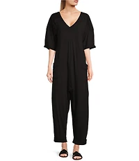 C&V Chelsea & Violet Cotton V-Neck Jumpsuit