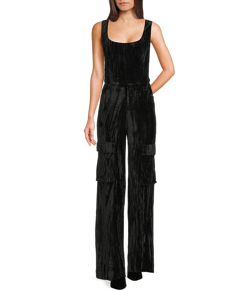 C&V Chelsea & Violet Crushed Velvet Coordinating Cargo Pants