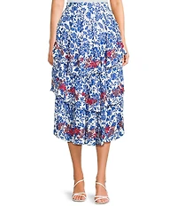 C&V Chelsea & Violet Embroidered Floral Print Tiered Midi Skirt