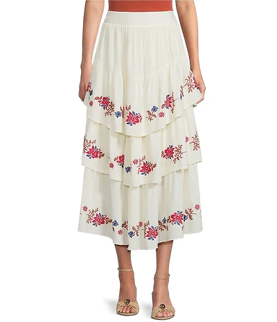 C&V Chelsea & Violet Embroidered Tiered Midi Skirt