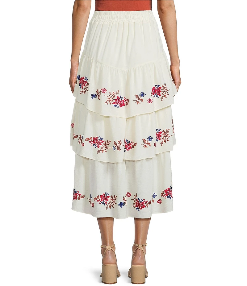 C&V Chelsea & Violet Embroidered Tiered Midi Skirt