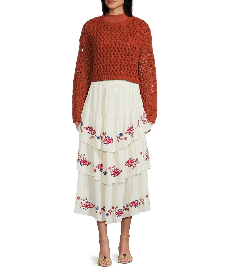 C&V Chelsea & Violet Embroidered Tiered Midi Skirt
