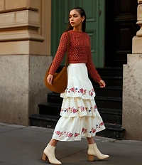 C&V Chelsea & Violet Embroidered Tiered Midi Skirt