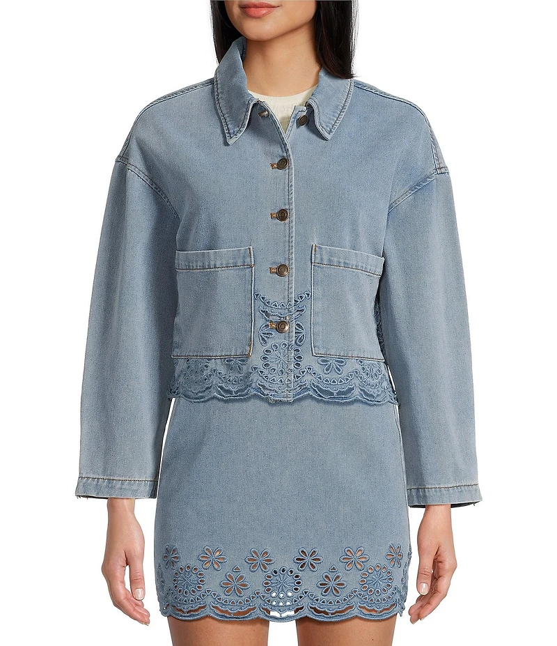 C&V Chelsea & Violet Eyelet Hem Coordinating Denim Jacket