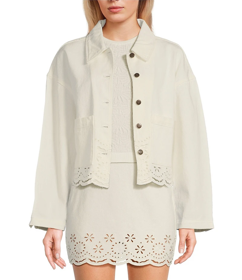 C&V Chelsea & Violet Eyelet Hem Coordinating Denim Jacket