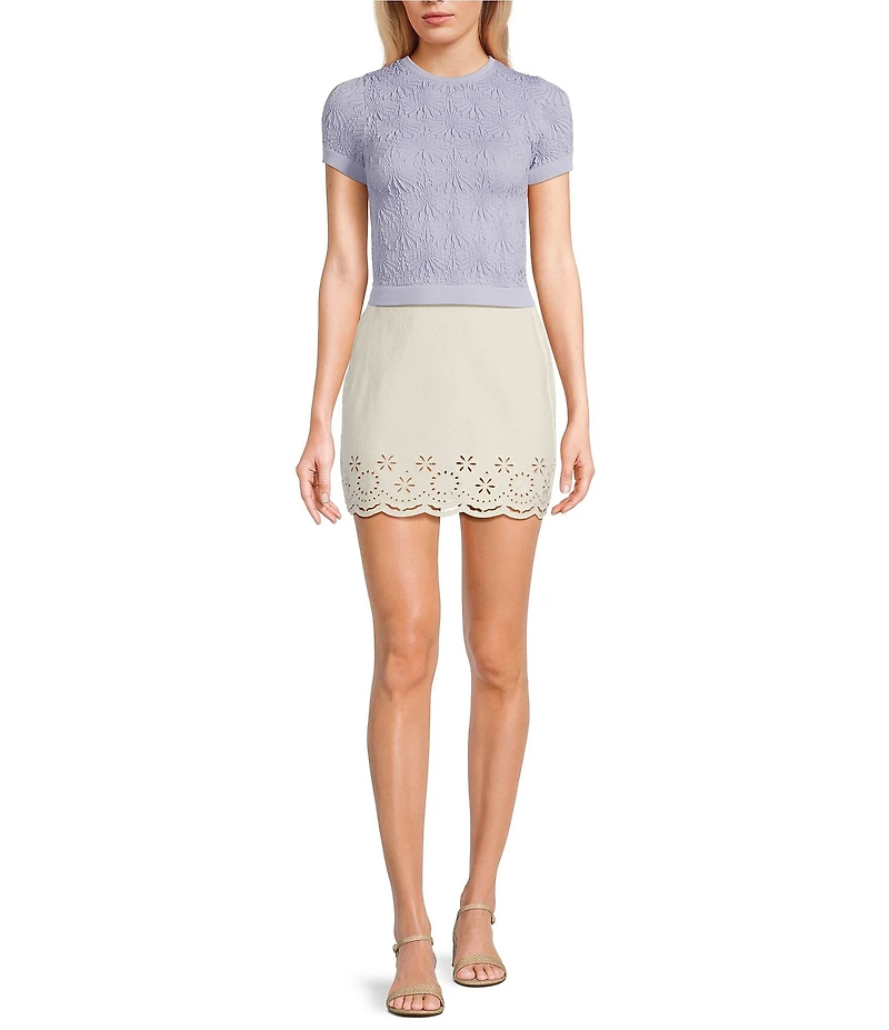 C&V Chelsea & Violet Eyelet Hem Coordinating Denim Mini Skirt