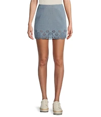 C&V Chelsea & Violet Eyelet Hem Coordinating Denim Mini Skirt