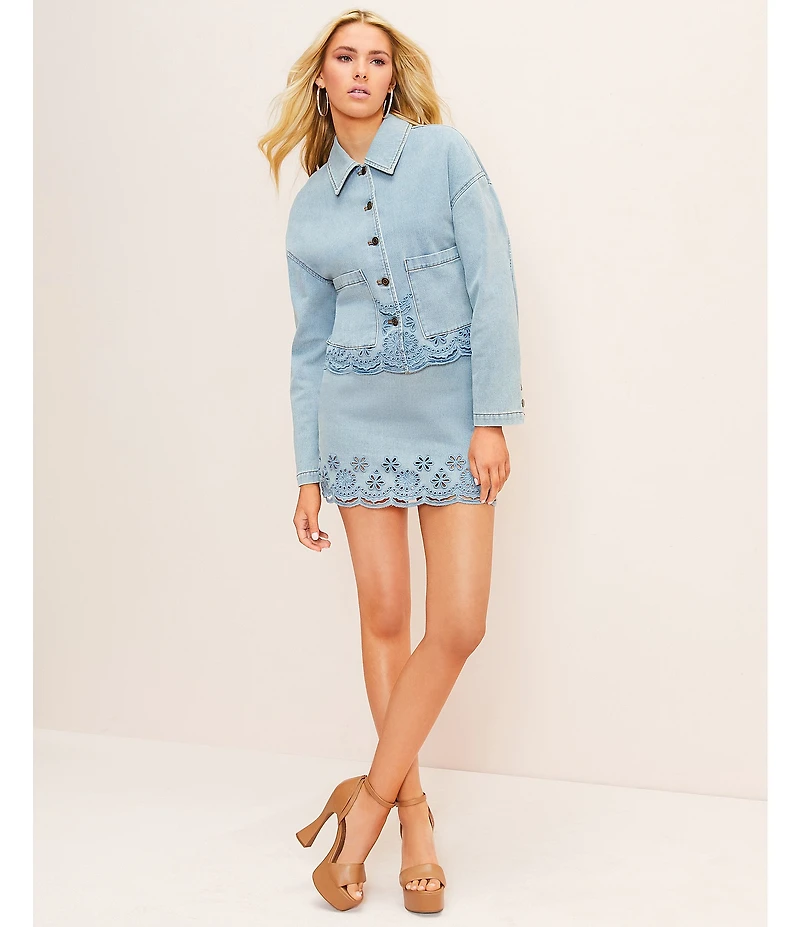 C&V Chelsea & Violet Eyelet Hem Coordinating Denim Mini Skirt