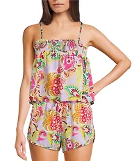 C&V Chelsea & Violet Floral Square Neck Sleeveless Smocked Coordinating Tank Top