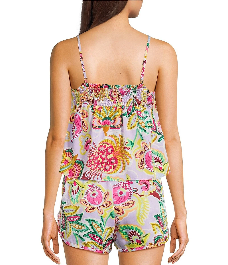C&V Chelsea & Violet Floral Square Neck Sleeveless Smocked Coordinating Tank Top