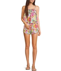 C&V Chelsea & Violet Floral Square Neck Sleeveless Smocked Coordinating Tank Top