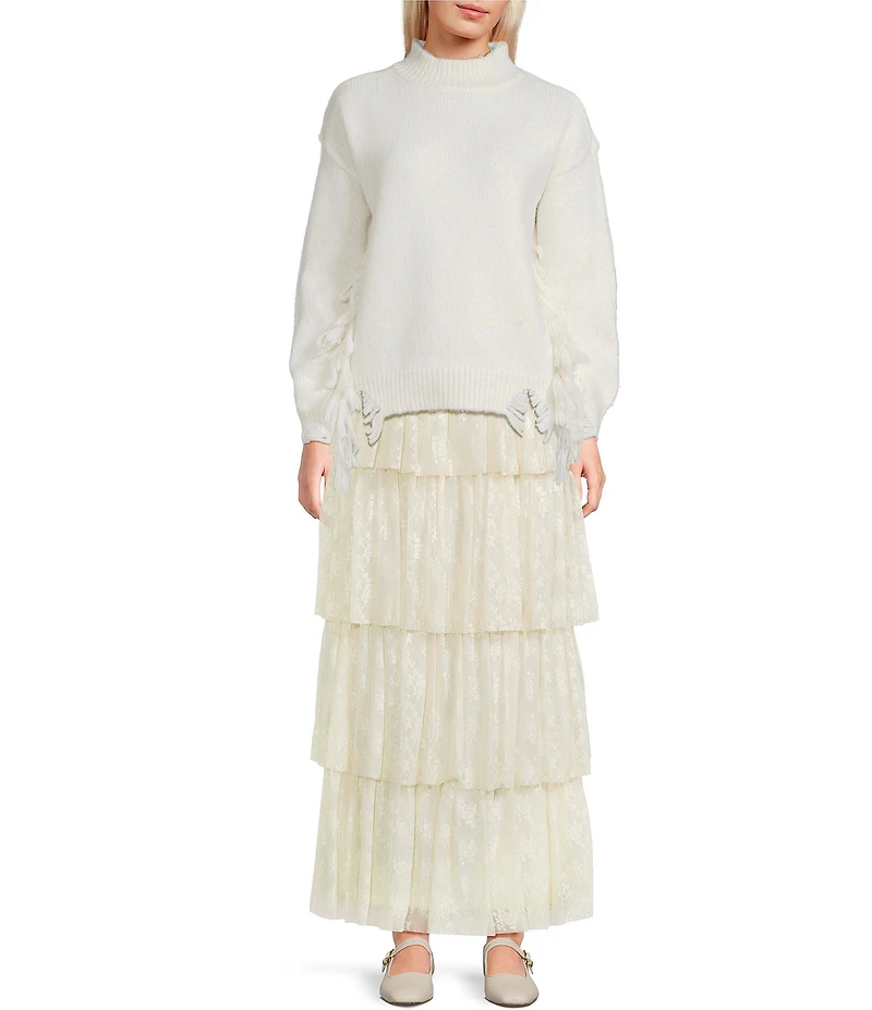 C&V Chelsea & Violet Fringe Long Sleeve Sweater