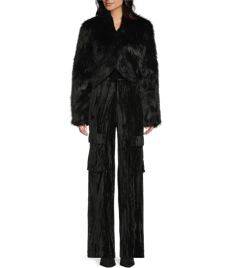 C&V Chelsea & Violet Long Sleeve Faux Fur Cropped Jacket