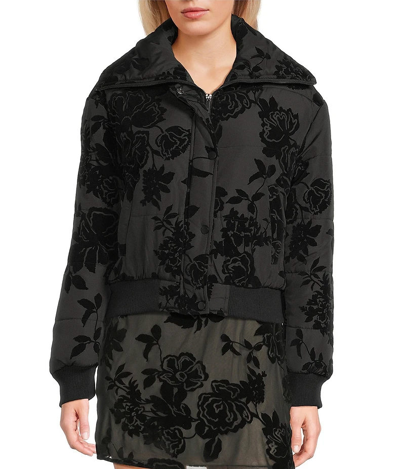 C&V Chelsea & Violet Long Sleeve Flocked Floral Woven Jacket