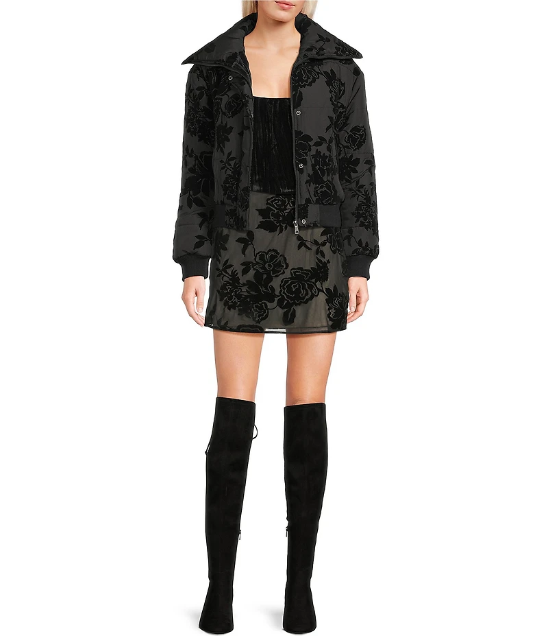 C&V Chelsea & Violet Long Sleeve Flocked Floral Woven Jacket