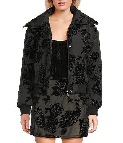 C&V Chelsea & Violet Long Sleeve Flocked Floral Woven Jacket