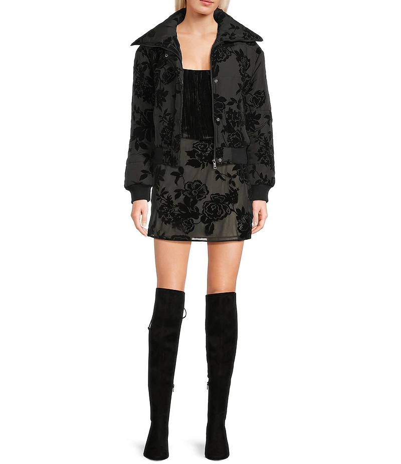 C&V Chelsea & Violet Long Sleeve Flocked Floral Woven Jacket