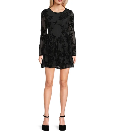 C&V Chelsea & Violet Long Sleeve Flocked Mesh Dress