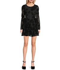 C&V Chelsea & Violet Long Sleeve Flocked Mesh Dress