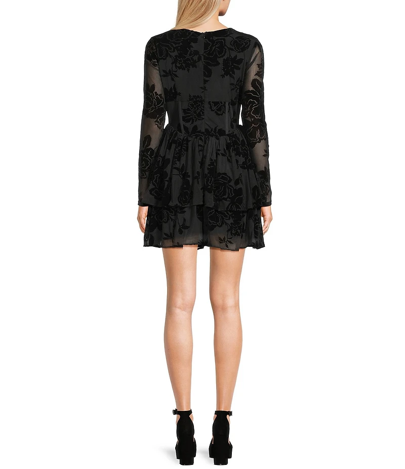 C&V Chelsea & Violet Long Sleeve Flocked Mesh Dress