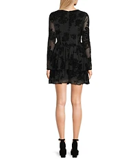 C&V Chelsea & Violet Long Sleeve Flocked Mesh Dress