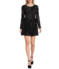 C&V Chelsea & Violet Long Sleeve Flocked Mesh Dress