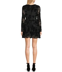 C&V Chelsea & Violet Long Sleeve Flocked Mesh Dress