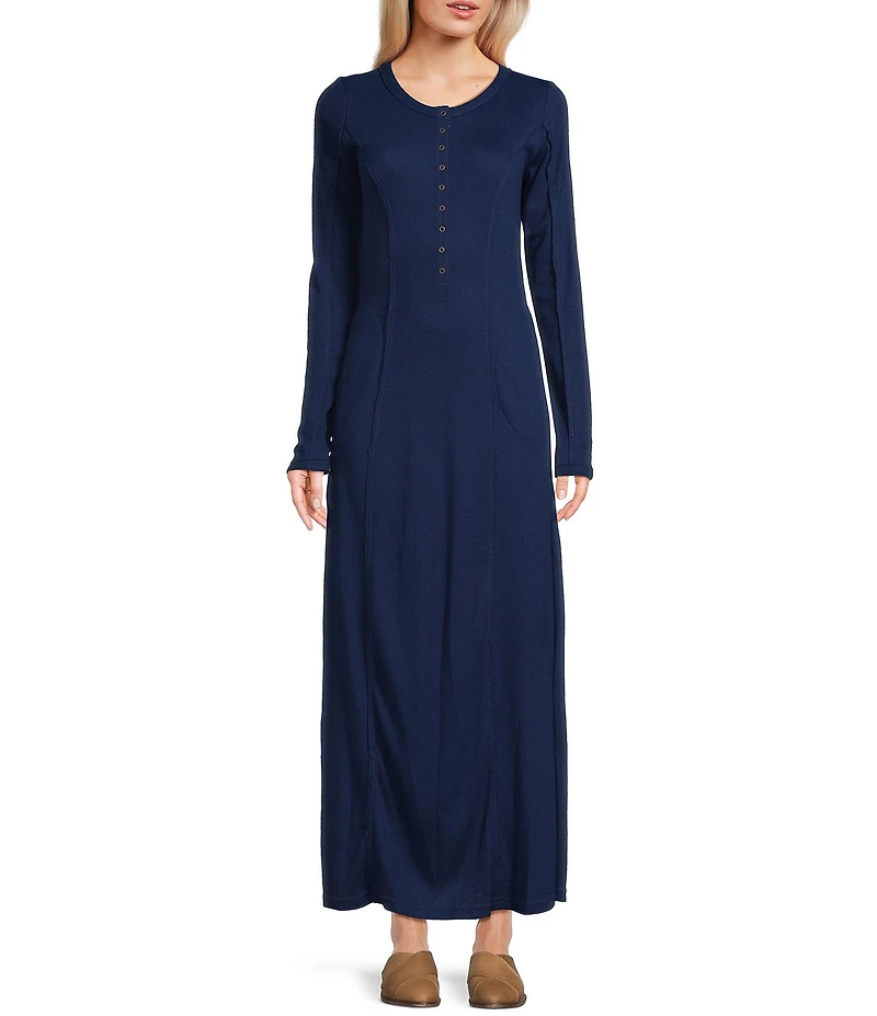 C&V Chelsea & Violet Long Sleeve Henley Maxi Dress