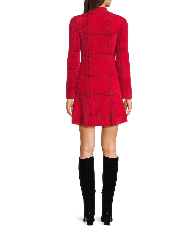 C&V Chelsea & Violet Long Sleeve Plaid Flare Sweater Dress