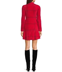 C&V Chelsea & Violet Long Sleeve Plaid Flare Sweater Dress