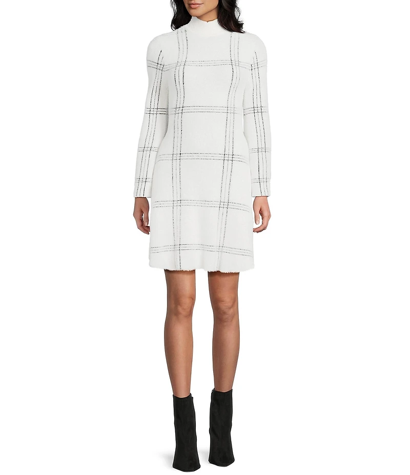 C&V Chelsea & Violet Long Sleeve Plaid Flare Sweater Dress