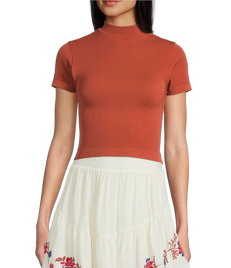 C&V Chelsea & Violet Mock Neck Seamless Knit Crop Top